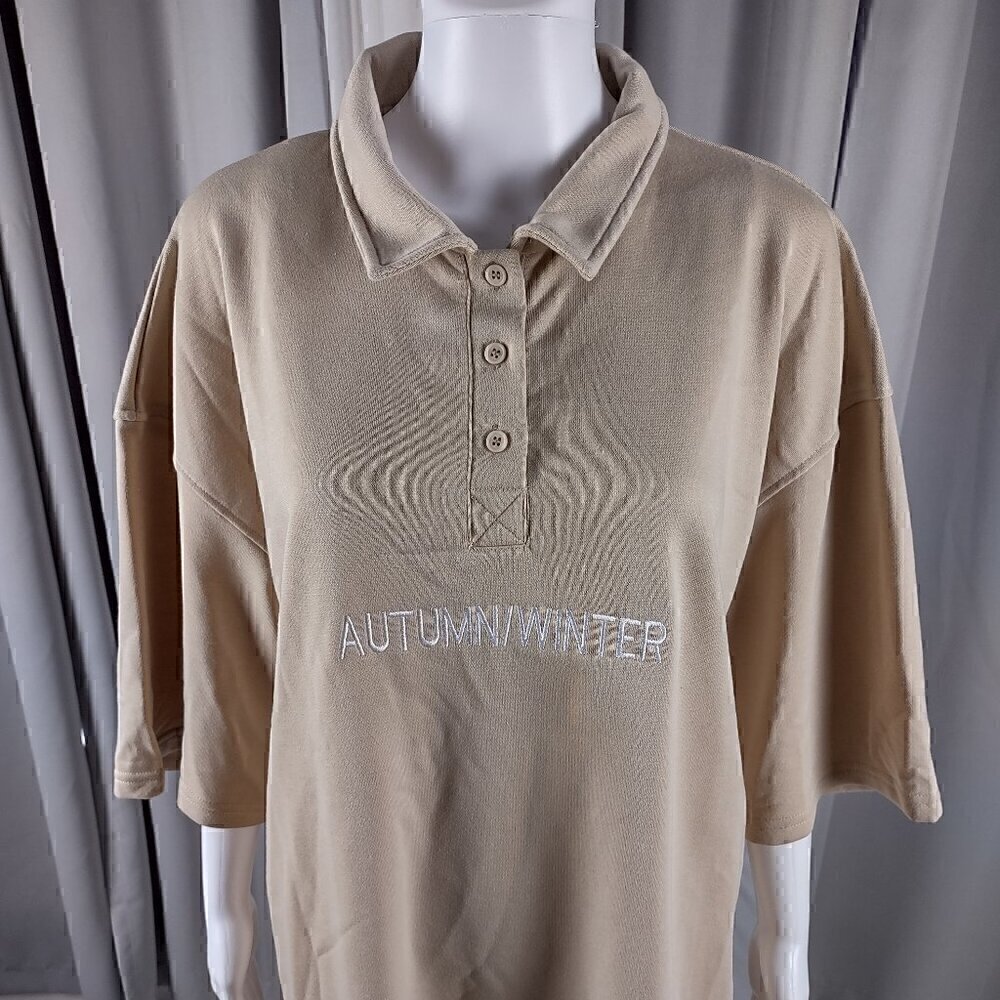 Fashion Nova Taupe One For Two T Shirt Autumn/Winter Dress Size M (NWT) - Picture 3 of 12